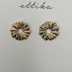 Ettika 18K Gold Plated Sunburst Stud Earrings Hammered Boho Statement Jewelry
